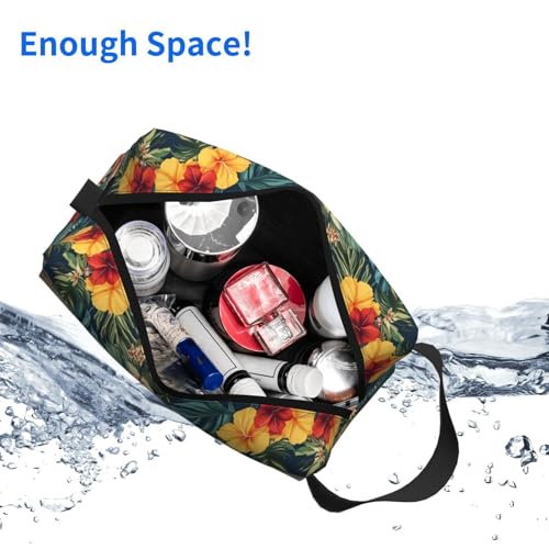 Tropical Flowers Travel Makeup Bag Hawaiian Palm Leaf Cosmetic Bags Large Zipper Women Purse Portable Traveling Organizer Pouch for Ladies