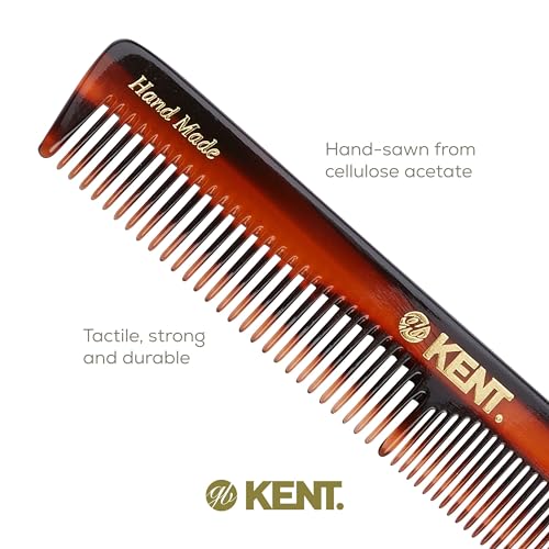 Kent 2T Fine Toot and Wide Tooth Comb For Men, Small Beard and Mustache Comb, Daily Hair Styling and Mens Grooming Combs,Handmade Saw-Cut and Polished, Made in England