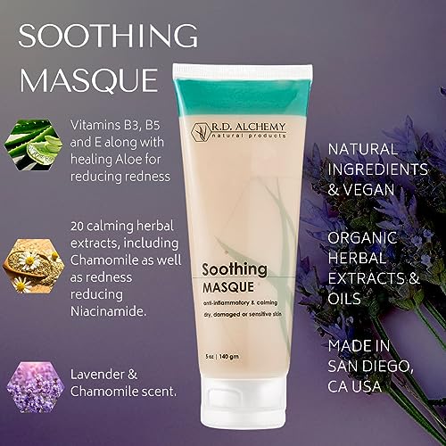 RD Alchemy - Natural & Organic Soothing Mask - Soothes Sensitive Skin, Redness and Irritation from Dryness, Irritation and Post Waxing/Peels/Laser Treatments/Extractions and more!