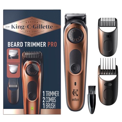 King C. Gillette Beard Trimmer PRO with 40 beard length settings in precise 0.5mm steps, cordless design & 1 trimmer, 1 brush, 2 combs, 1 charger and 1 T-blade