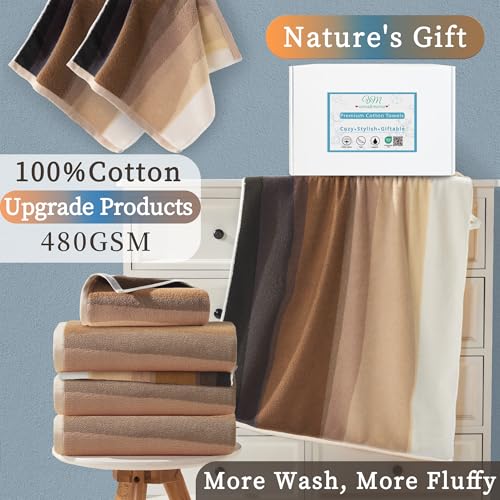 VOOVA & MOVAS Brown Washcloths 6 Pack - 100% Cotton | 480GSM | Soft | Absorbent | Long-Lasting, Wash Cloths for Your Face and Body, 13"x13", Decorative Hand Towels for Bathroom, Beige and Brown