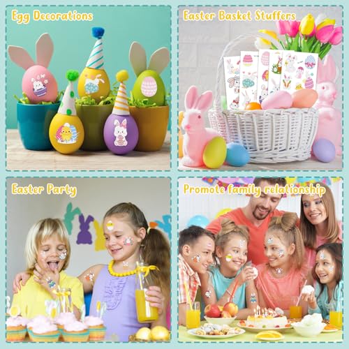 80 PCS (10 Sheets) Luminous Easter Temporary Tattoos for Kids, Basket Stuffers Bulk, Glow Easter Decorations Party Favors Supplies Essentials, Easter Games for Toddlers Boys Girls