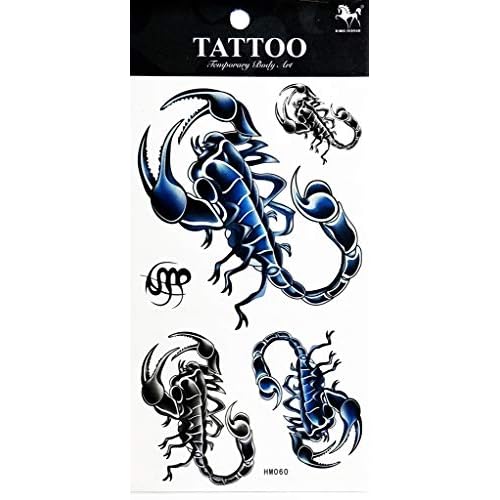 1 Sheet Blue Black scorpion Animal Waterproof Temporary Tattoos Body Arm Art Sticker Fake Tattoo Sexy Make up Body Art for Men Women