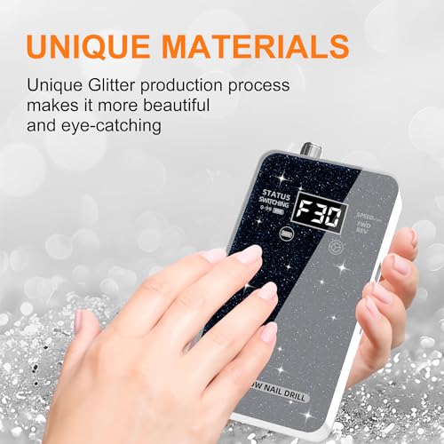 Professional Electric Nail Drill File:COSYGLOW Glitter Portable Cordless E-File Nail Drill Kit with 11 Drill Bits,30000 RPM Rechargeable Nail Drills Machine for Acrylic Nails Gel Polishing(Black)