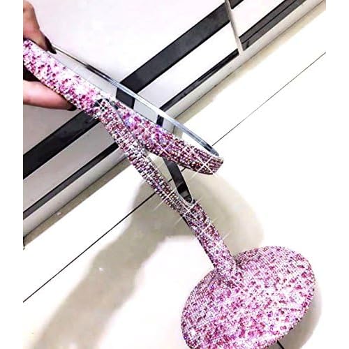 Bling Rhinestone Portable Magnified Double Sided Swivel Makeup Vanity Mirror, 360¡ÆRotate Makeup Mirror Round Shaped Two-Sided Makeup Mirror (Pink)