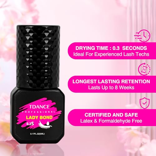 TDANCE Eyelash Extension Glue Lash Extension Adhesive/0.3 Sec Dry/Retention ? 7 Weeks/Lash Extension Glue for Professional Lash Artist Use Only (0.17 fl. oz / 5ml)