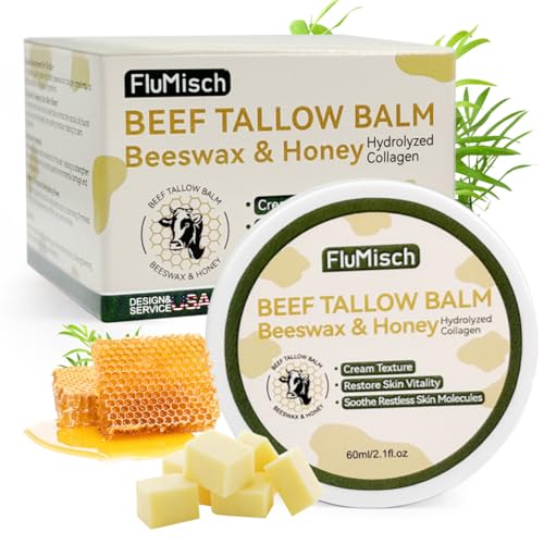 Beef Tallow Moisturizer for Skin, Grass Fed Beef Tallow for Face and Bady with Organic Raw Honey and Beeswax, Tallow and Honey Balm for Deep Nourishment Dry Skin (60ml/2.1fl.oz)