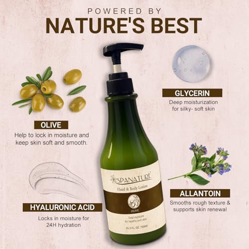 Spanature Premium Olive Body Lotion |Greek Olive Oil Body Lotion for Women |Natural Healing, Restoring and Nourishing the Skin - 750ml/25oz with Pump, Made in Korea