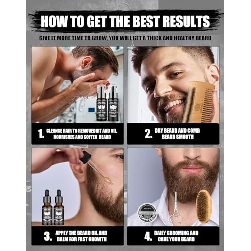 Beard Kit for Men Grooming & Care: with 2 Pack Beard Oils and Balm - Wash & Conditioner for After Shave Lotions Sandalwood, Brush and Comb Sets with Scissors, Valentines Fathers Gifts for Dad/Men/Him