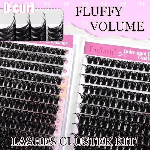 FADLASH Lash Clusters Kit 60D+80D Eyelash Cluster Kits Natural Wispy Cluster Eyelashes Extensions D Curl 10-18mm Lashes Extension with Lash Bond and Seal Lash Tweezer (60D+80D, Kit)