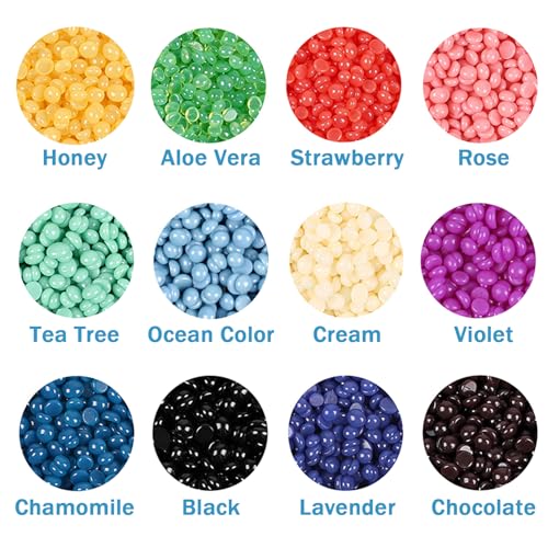 12PCS Hard Wax Beads for Hair Removal,Hair Removal Wax Beads for Face and body,At Home Waxing Bead with Sticks,Waxing Kit for All Skin Types