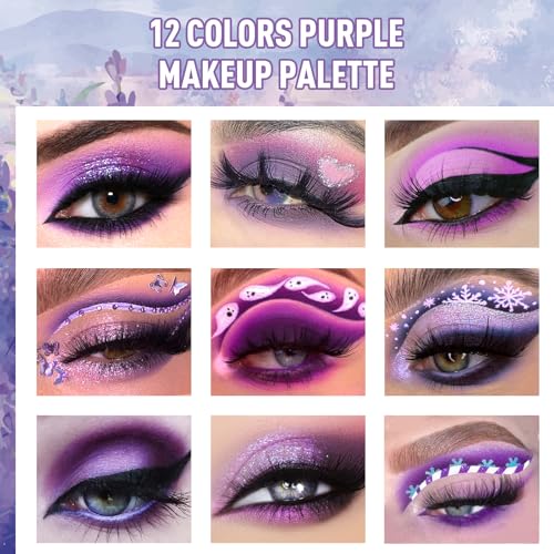 Purple Eyeshadow Palette, Pigmented Matte Shimmer Lavender Lilac Eye Shadow Pallet for Green Eyes,Bright Long Lasting Metallic Multichrome Violet Pink Makeup Pallet for Daily,Smoky,Carnival, Blendable