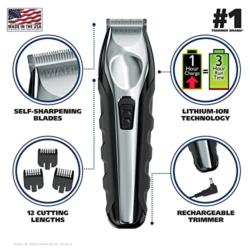 Wahl USA Lithium Ion Total Beard Trimmer for Men with 11 Guide Combs for Easy Trimming, Detailing, & Grooming ? Model 9888