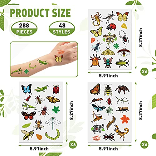 Maitys 288 Pcs Insect Tattoos Bug Temporary Tattoos Reptile Insect Bees, Spiders, Beetles, Butterflies, Arts and Crafts, Bug Party Favor Butterfly Birthday Party Supplies