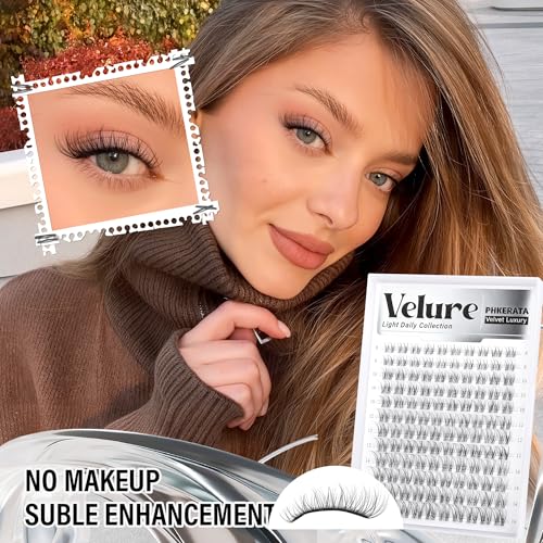 Velure Lash Clusters Natural Cluster Eyelash Extensions Wispy Individual Lashes Clusters DIY Ultra-Light Lash Extensions Soft C Curly Eye Lashes with Invisible Thin Band, 8-16mm, 120Pcs