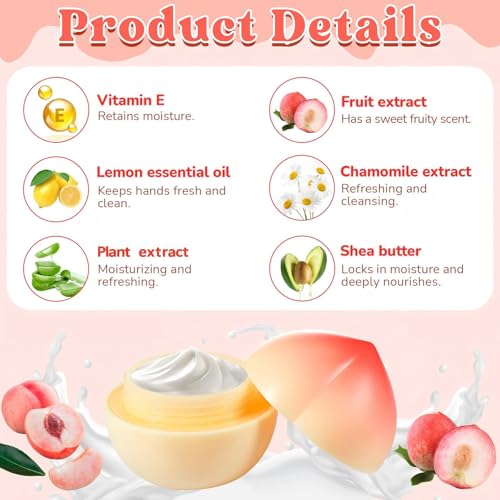 12 Pcs Peach Hand Cream Gifts Set for Women, Funny Fruit Hand Cream Gift for Teacher Appreciation Gift, Mother, Nurses, Bridal Shower, Employees, Peach One Sweet Birthday Party
