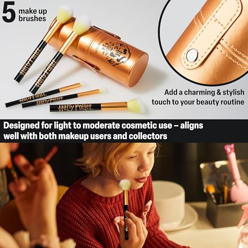 Harry Potter Gifts Makeup Brushes Set for Women, Teens, 5 Piece Makeup Brush Set with Travel Case for Eyeshadow Blush Contour Beauty