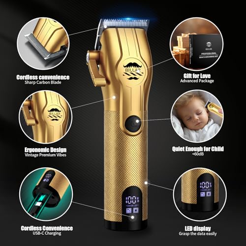 BILLAR¢ç Professional Barber Clippers and Trimmer Set - Foil Shaver Professional Hair Clippers for Men, Mens Cordless Hair Clipper for Barbers Haircut Kit£¨Golden£©