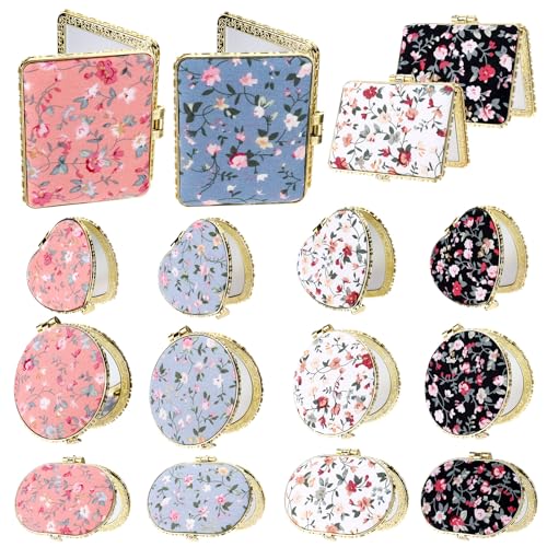 16 Pcs Pocket Mirror for Women, Vintage Compact Mirror Bulk Return A Gift, Portable Floral Folding Mini Mirrors for Purse, Tea Party Favors for Bridal Shower Favors Birthday Wedding Makeup Travel