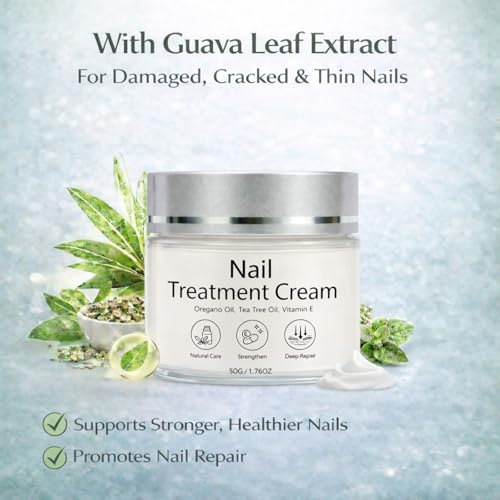 Nail Treatment Cream, Nail Repair Cream for Damaged, Cracked, Thin Nails, with Tea Tree Oil, Oregano Oil, Vitamin E, Improves Nail Appearance, Nail Strengthener & Growth, 50G/1.76OZ