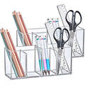 Amazing Abby - Glamour - 2-Pack Acrylic 4-Compartment Makeup Organizer, Transparent Plastic Makeup Brush Holder, Perfect Bathroom Vanity Storage Solution for Makeup Brushes, Eyebrow Pencils, and More