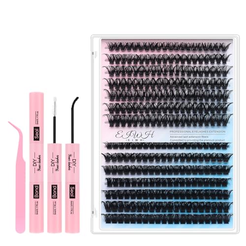 DIY Lash Extension Kit Volume Lash Clusters 60D+80D D Curl Individual 280 pcs Lashes Lash Clusters Kit Thick Eyelash Extension Kit Lash Bond Seal Lash Tweezers (60D&80D, Lash Kit)