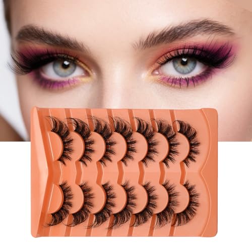 Faux Mink Lashes Fluffy Natural Look False Eyelashes Cat Eye Lashes Wispy Volume Lashes that Look Like Extensions 7 Pairs Black (Black)