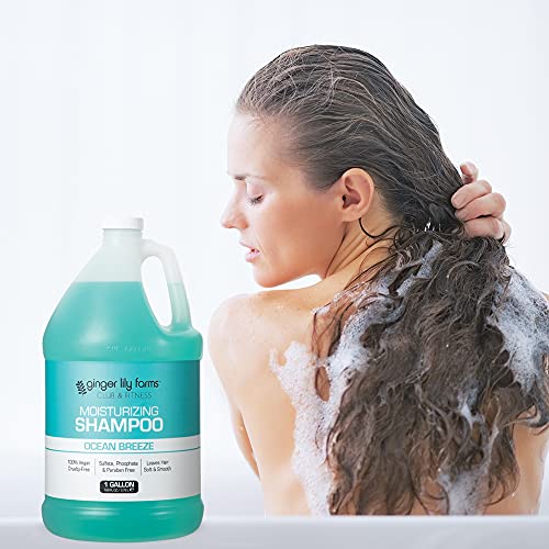 Ginger Lily Farms Club & Fitness Moisturizing Shampoo for All Hair Types, 100% Vegan & Cruelty-Free, Ocean Breeze Scent, 1 Gallon (128 fl oz) Refill