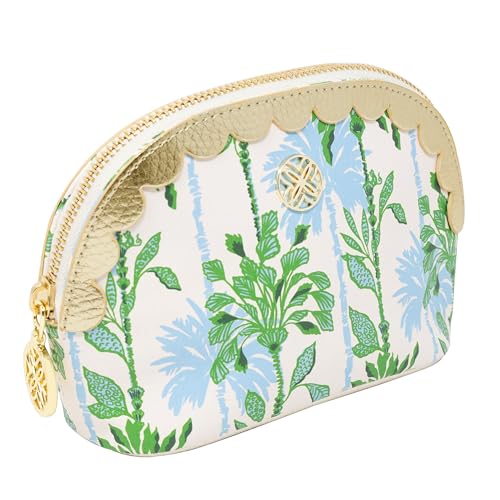 Lilly Pulitzer Vegan Leather Zipper Pouch with Scallop Edge, Cute Pencil Case for Adults, Travel Toiletry Bag, Small Pouch Bag for Supplies, Makeup or Toiletries (Swayin in the Breeze)