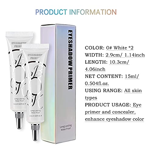 2 Pack Matte Eyeshadow Primer for Oily Lids White Eyeshadow No Crease Eye Primer Makeup Eyeshadow Base Waterproof & Smudge-proof & Long Lasting Cream Liquid Eye-shadow for All Shadows (Set A)