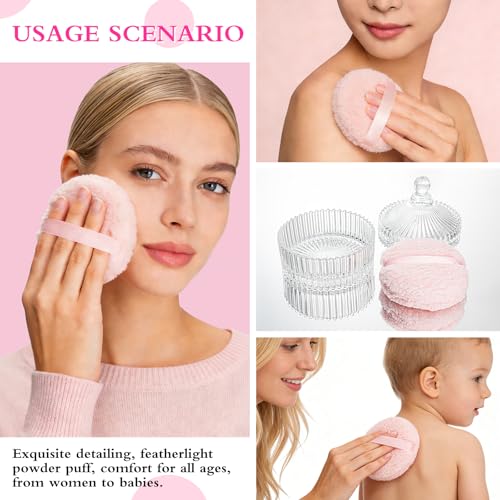 2 Pcs Extra Large Body Powder Puff and Container, 6 Inch Dusting Powder Container with Puff, Body Powder Container and Oversize Soft Washable Powder Puff for Women