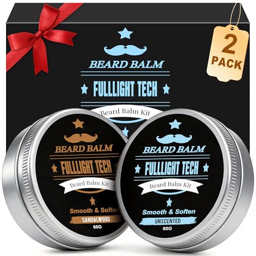 Beard Balm,2 Oz Sandalwood & 2 Oz Unscented Balm -Coconut & Argan & Jojoba Oils,Shea Butter- Styles, Hydrates & Smooths Beards & Mustaches,Beard Styling Balm for Mens Gifts for Men