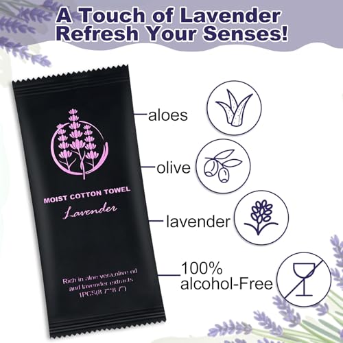 Moist Cotton Towel Bulk Moist Towelettes Individually Wrapped,White Towel Services,Refreshment Pre Moistened Towels for Dentist Travel Sport Party Hotel £¨Lavender,200)