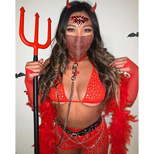 Neva Nude Demonica Red Face Crystal Sticker - Gems for Carnivals, Halloween, Festivals, Raves, & Parties | Medical Grade Adhesive, Waterproof, & Sweatproof | Made in USA