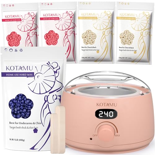 KOTAMU Wax Kit - Wax Warmer Hair Removal Machine with 1LB Lavender Formulated Waxing Beads- For Sensitive Skin, Facial, Chin, Underarms, Brazilian Bikini Face, Perfect for Men Women Full Body Waxing a