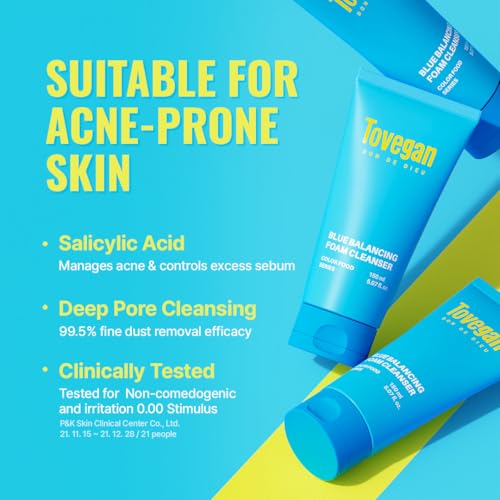 Blue Balancing Foam Cleanser | Acne-Relief Face Wash | Soft Dense Microbubble Foam | Blue Food Complex | Gentle Daily Cleanser 5.07 fl oz