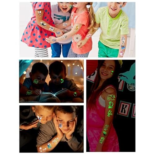 140 Pieces Luminous Dragon Temporary Tattoos Dragon Party favors for Kids Adults,Glow in The Dark Dragon Tattoos Stickers Party Supplies Dragon Birthday Party Favors Goodie Bag Fillers