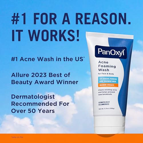 PanOxyl Acne Foaming Wash Benzoyl Peroxide 10% Maximum Strength Antimicrobial, 5.5 Oz