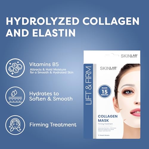 SKIN LAB Collagen Sheet Mask for Women ? Hydrating Skincare ? Firming, Moisturizing, Anti-Aging Facial Treatment Set ? Overnight Collagen Masks, 5 Count