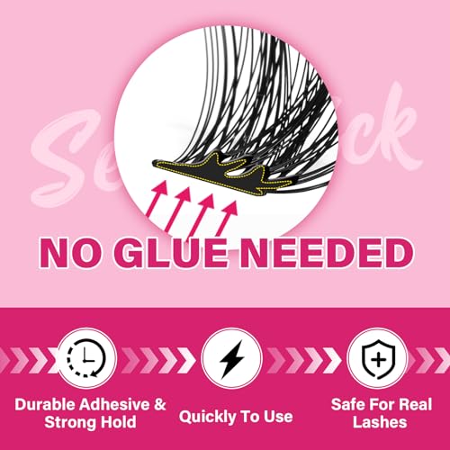 Self Adhesive Eyelashes 48Pcs Lash Clusters Self Stick Lashes Reusable Self-adhesive Lashes No Glue Cluster Lashes Easy for Use(Lotus,D-10-18mix)