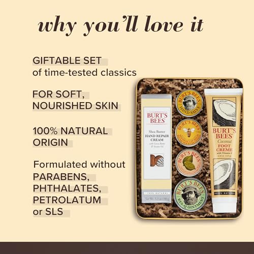 Burt's Bees Easter Basket Stuffers, Classics Gifts Set, 6 Products in Giftable Tin ? Cuticle Cream & Easter Basket Stuffers, Essential Everyday Beauty Gifts Set, 5 Travel Size Products