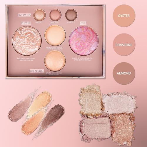 Best of The Baked Makeup Palette,Highly Pigmented, Long-Wearing,7Colors Full Size Baked Palette Includes 1Bronzer, 1Blush, 2Highlighters and 3Eyeshadows,Travel-Friendly Baking Makeup,Gifts for girls.
