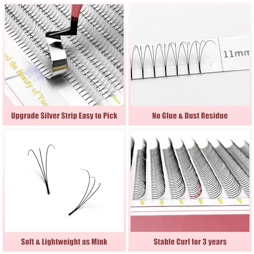 Premade Fans Eyelash Extensions, 800 Fans 3D 10mm Mix Promades Eyelash Fans,0.07 Thickness D Curl Premade Lash Fans, Handmade Premade Fans Volume Lash Extensions (Short Stem 3D 0.07-D 10mm)