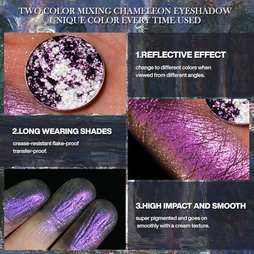 DE'LANCI Multichrome Shimmer Black Purple Eyeshadow, Intense Pigmentation Chameleon Sparkling Eyeshadow, Charming Formula Aurora Eye Shadow, Long-Lasting Smoky Purple Eye Make Up, Talc Free, 13