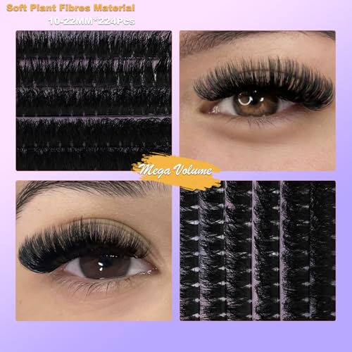 Fluffy Lash Clusters Cat Eye Faux Mink Eyelash Clusters with Bottom Lash Clusters 100D 200D Individual Lashes D Curl Mega Volume Eyelash Extension Clusters 10-22mm