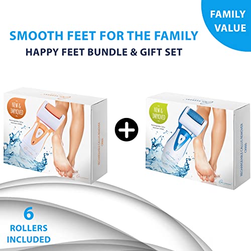 Own Harmony 2 Electric Feet Callus Removers and 6 Rollers Bundle: Rechargeable Mens Pedicure Tools Kit & Professional Electronic Foot Care File for Women, Best Scrubber for Hard Dry Cracked Dead Skin