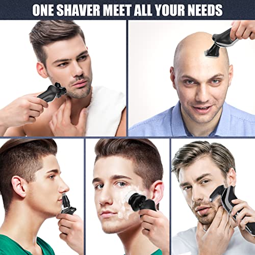 BestMal 5 in 1 Electric Shaver Razor for Men, Wet/Dry Waterproof Rechargeable With Nose Trimmer, Sideburns Hair Trimmer and Face Cleaning Brush