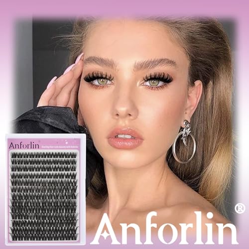 Lash Clusters 8-16mm Wispy Cluster Eyelash Extensions 143 PCS D Curly Volume Lash Clusters Wide Band Individual Lashes False Eyelashes DIY at Home Beginner Friendly, by Anforlin