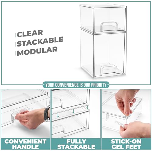 Sorbus Acrylic Storage Containers - 2 Pack, Stackable Storage Bins Set for Bathroom Organization - Clear Acrylic Drawer Organizers - Makeup Case Pull-Out Drawers (7.6¡¯¡¯ and 4.4¡¯¡¯ Tall)