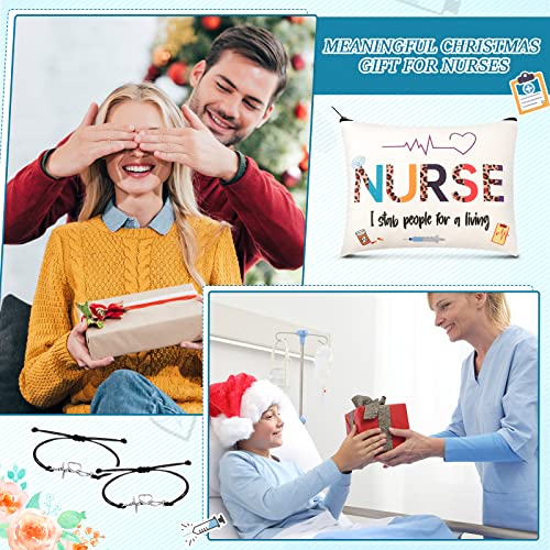 Yinkin 32 Pcs Nurse Appreciation Gift 2026 for Nurse Week 16 Canvas Makeup Cosmetic Bags Survival Kit and 16 Blessing Card Bracelets, Christmas Medical Staff Practitioner Gift for Women(Retro)
